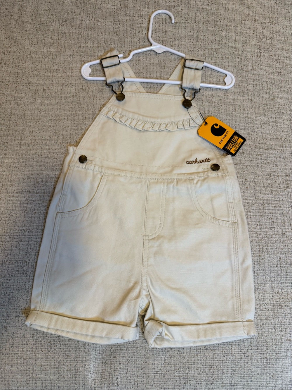 Carhartt Toddler Girls Cream Short Denim Overalls